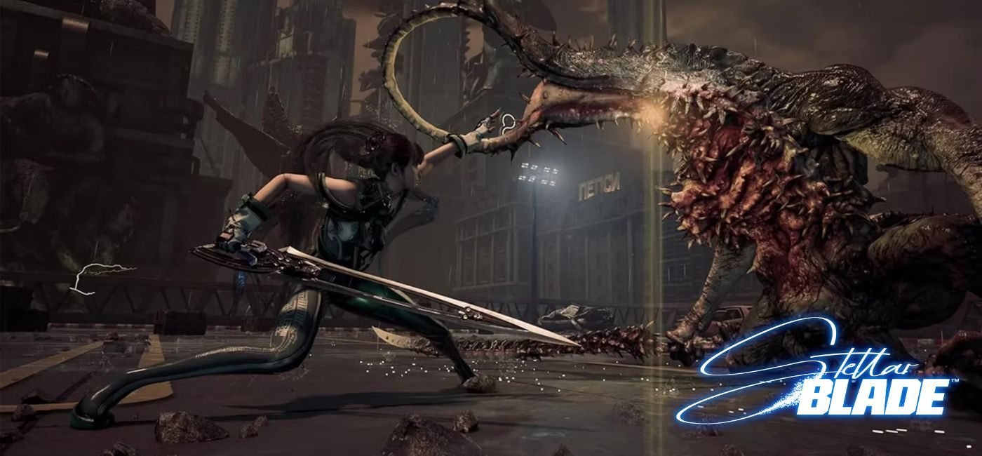 An in-game fight involving the protagonist of Stellar Blade with a monstrous entity Abaddon